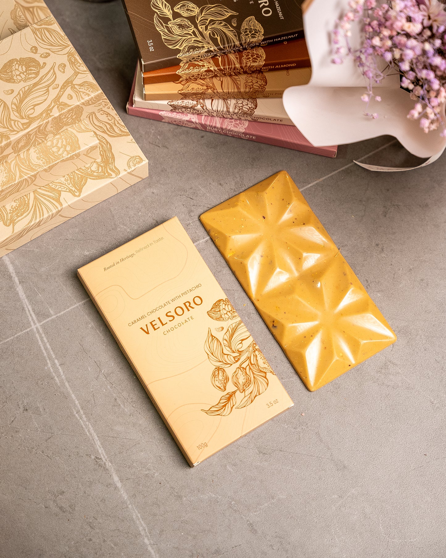 Caramel Chocolate with Roasted Crushed Pistachios