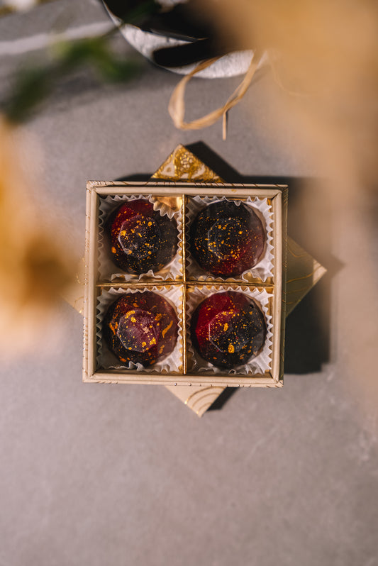 Box of 4 – Dark Chocolate with Raspberry Gelée & Ganache