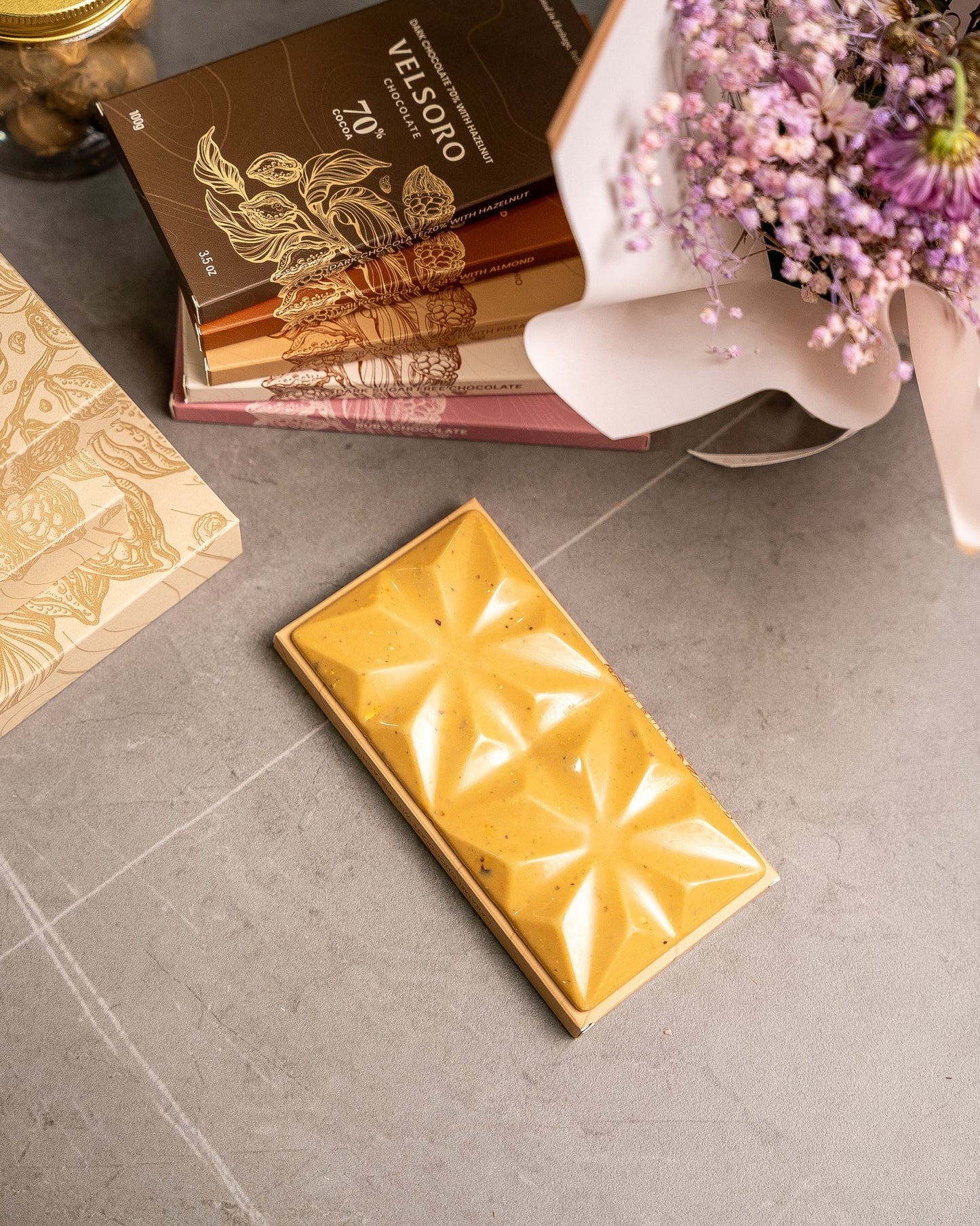 Caramel Chocolate with Roasted Crushed Pistachios - VELSORO CHOCOLATE
