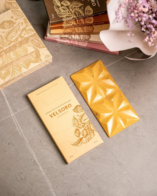 Caramel Chocolate with Roasted Crushed Pistachios - VELSORO CHOCOLATE