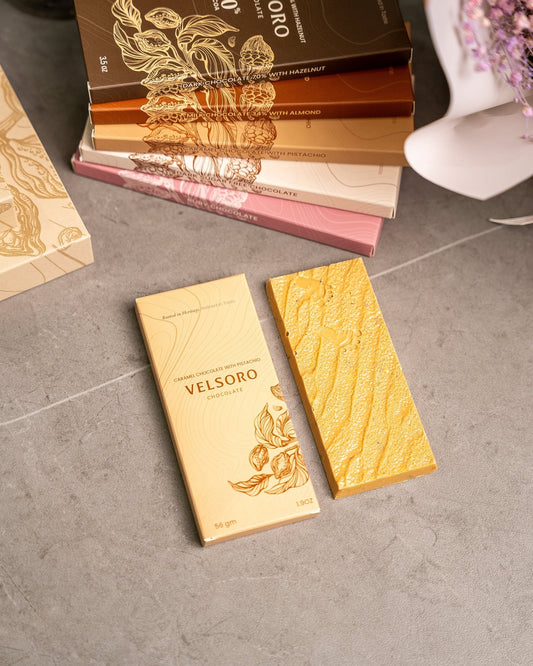 Caramel Pistachio Delight 56g - VELSORO CHOCOLATE