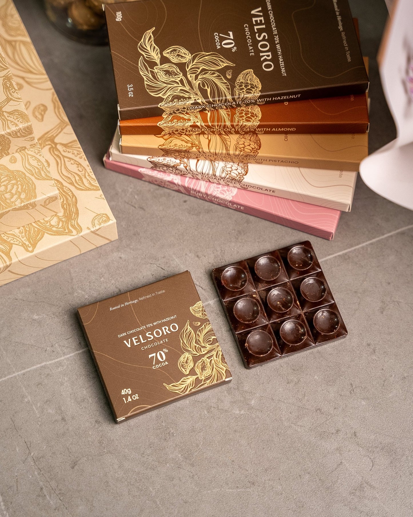 Dark Chocolate 70% with Hazelnut Roasted 40g - VELSORO CHOCOLATE