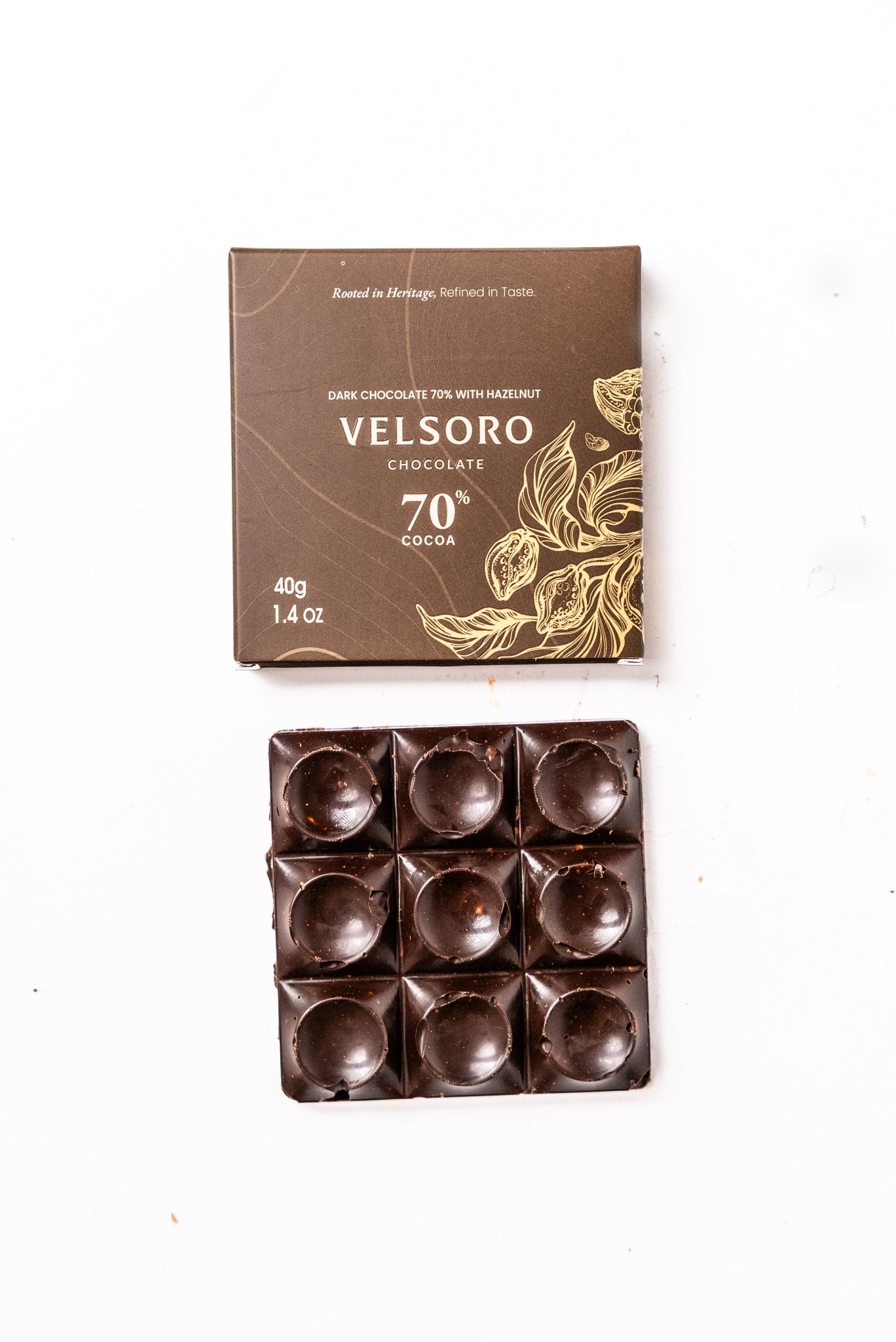 Dark Chocolate 70% with Hazelnut Roasted 40g - VELSORO CHOCOLATE