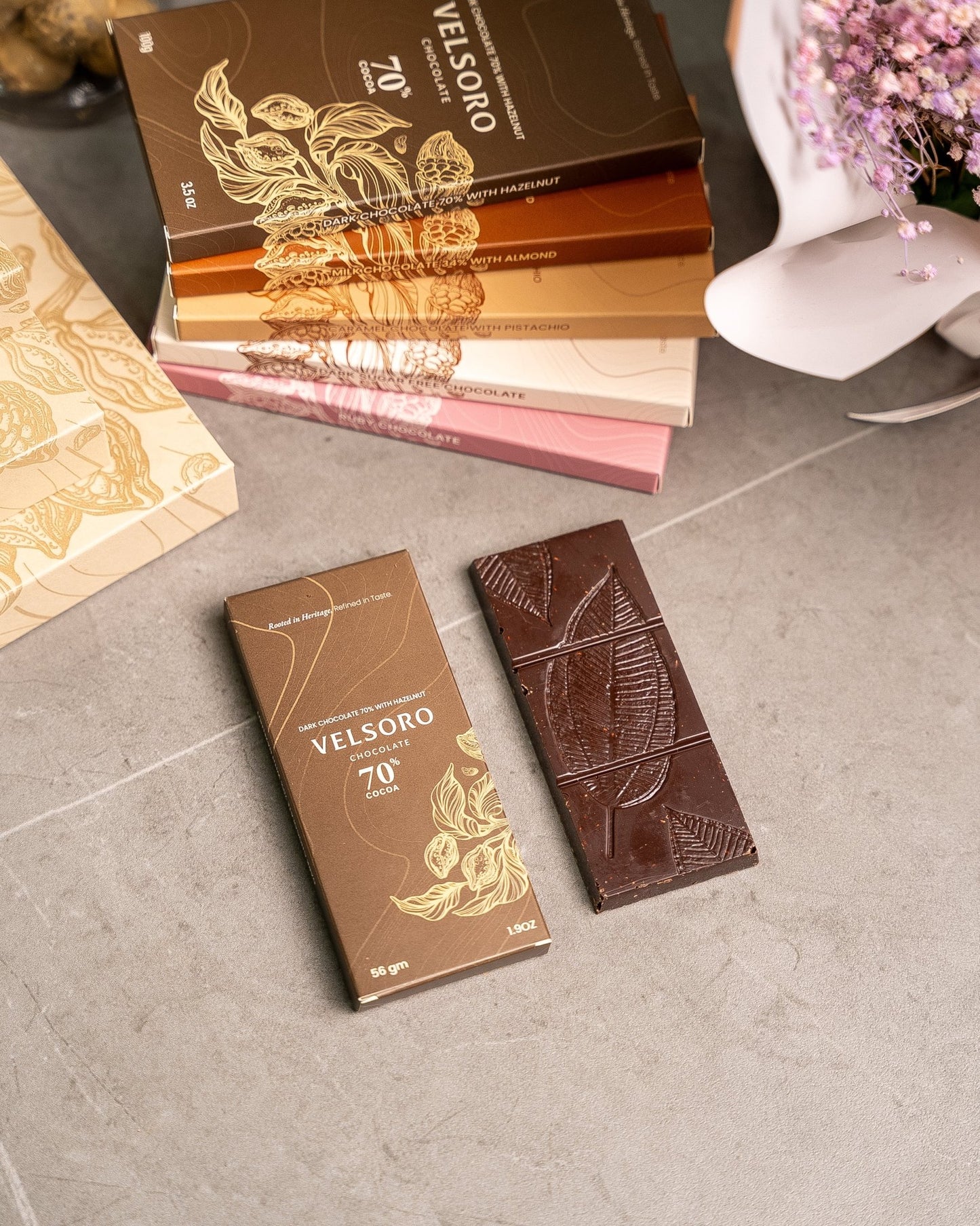 Dark Chocolate 70% with Hazelnut Roasted 56g - VELSORO CHOCOLATE
