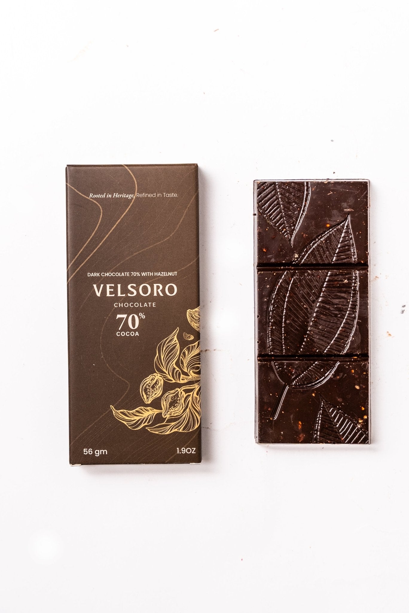 Dark Chocolate 70% with Hazelnut Roasted 56g - VELSORO CHOCOLATE