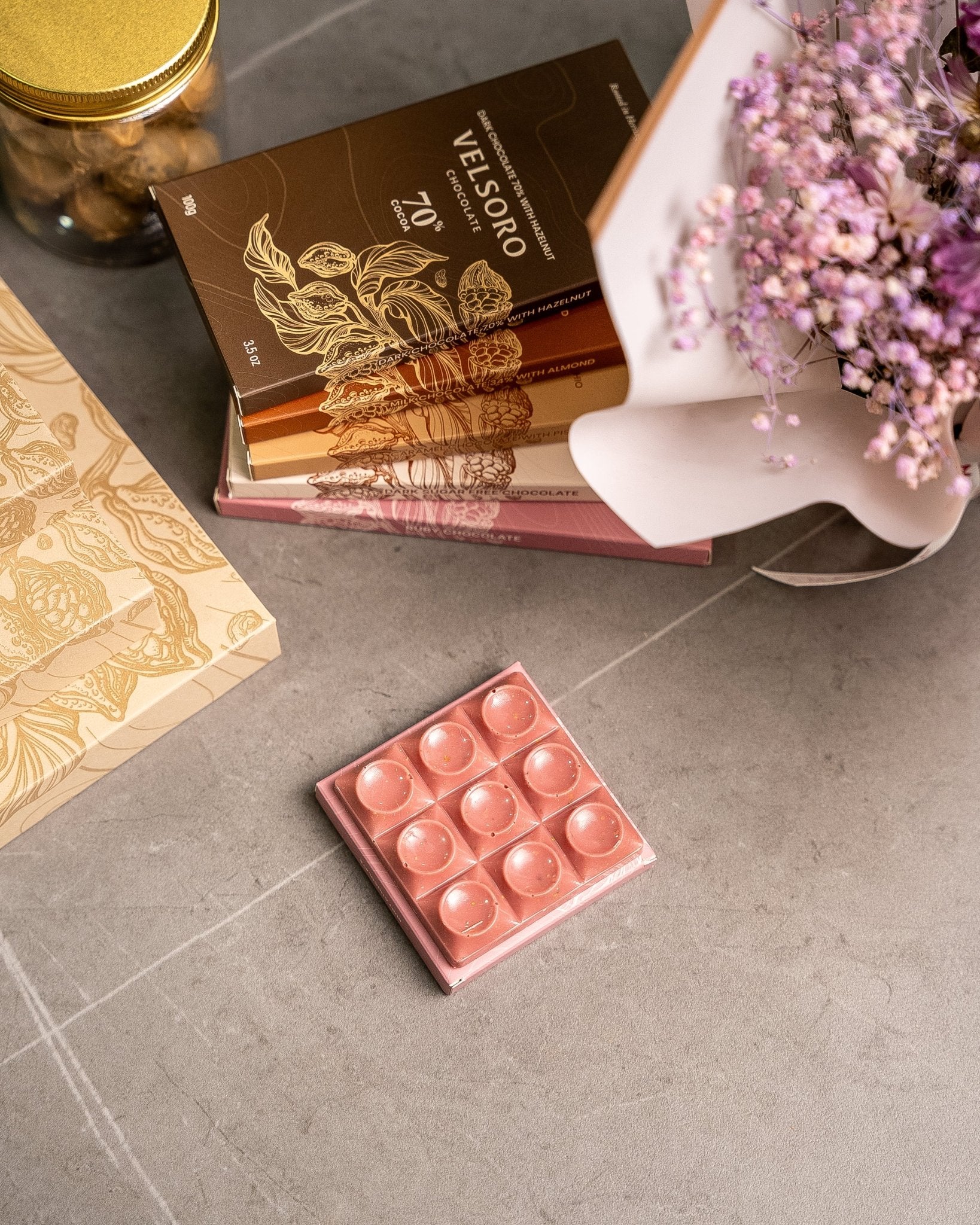 Ruby Chocolate Bar with Roasted Crushed Pistachios – 40g - VELSORO CHOCOLATE