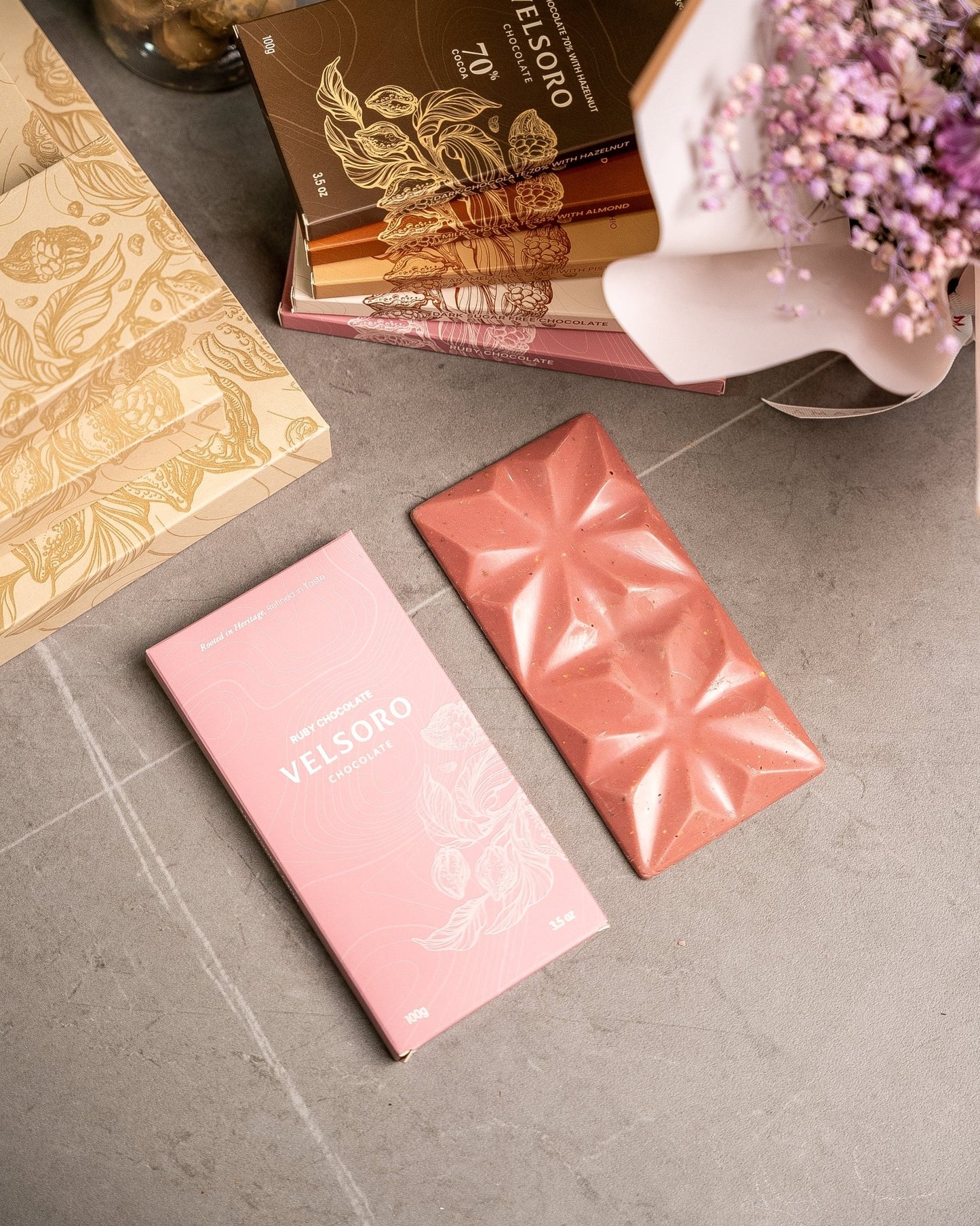 Ruby Chocolate with Roasted Crushed Pistachios - VELSORO CHOCOLATE