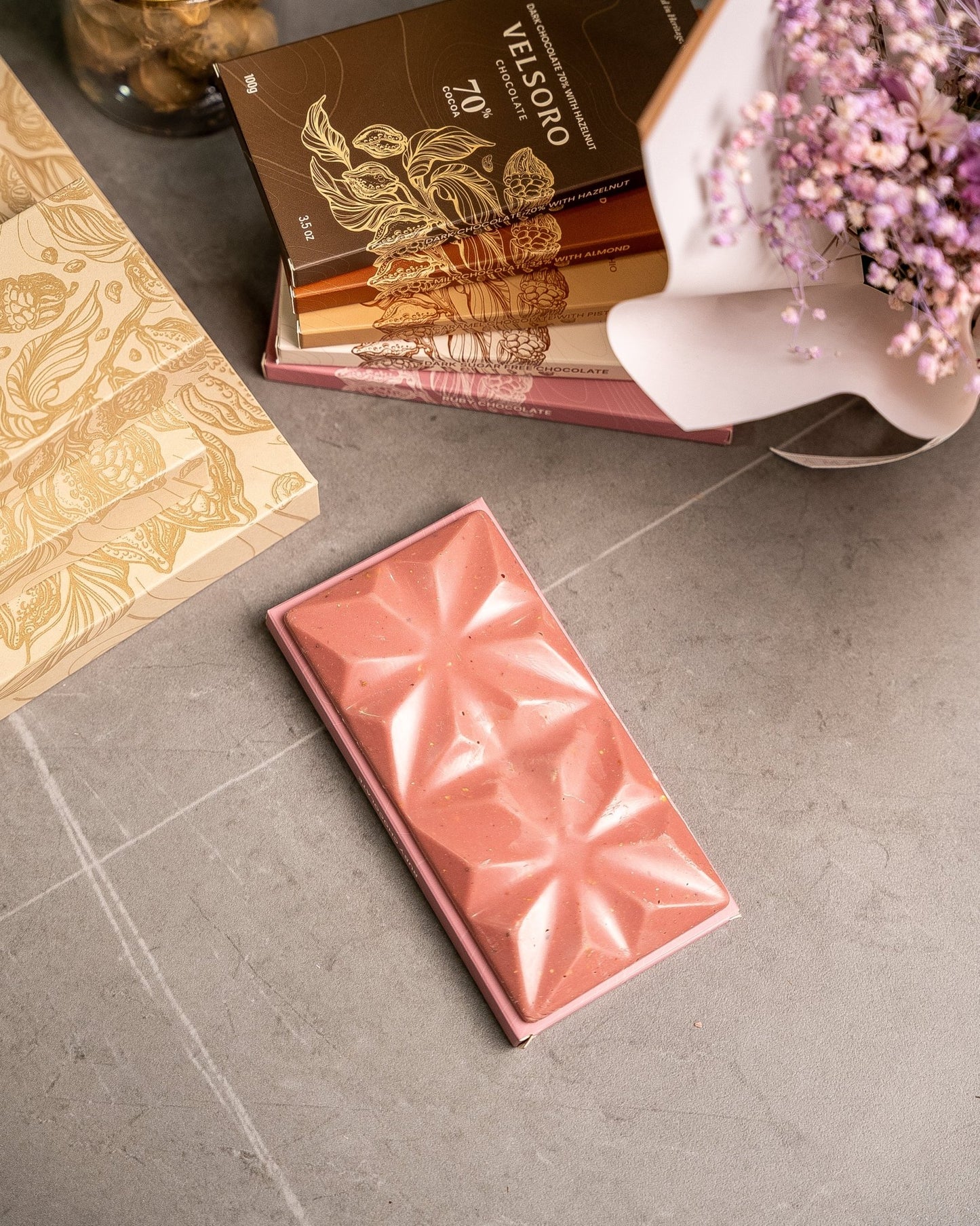 Ruby Chocolate with Roasted Crushed Pistachios - VELSORO CHOCOLATE