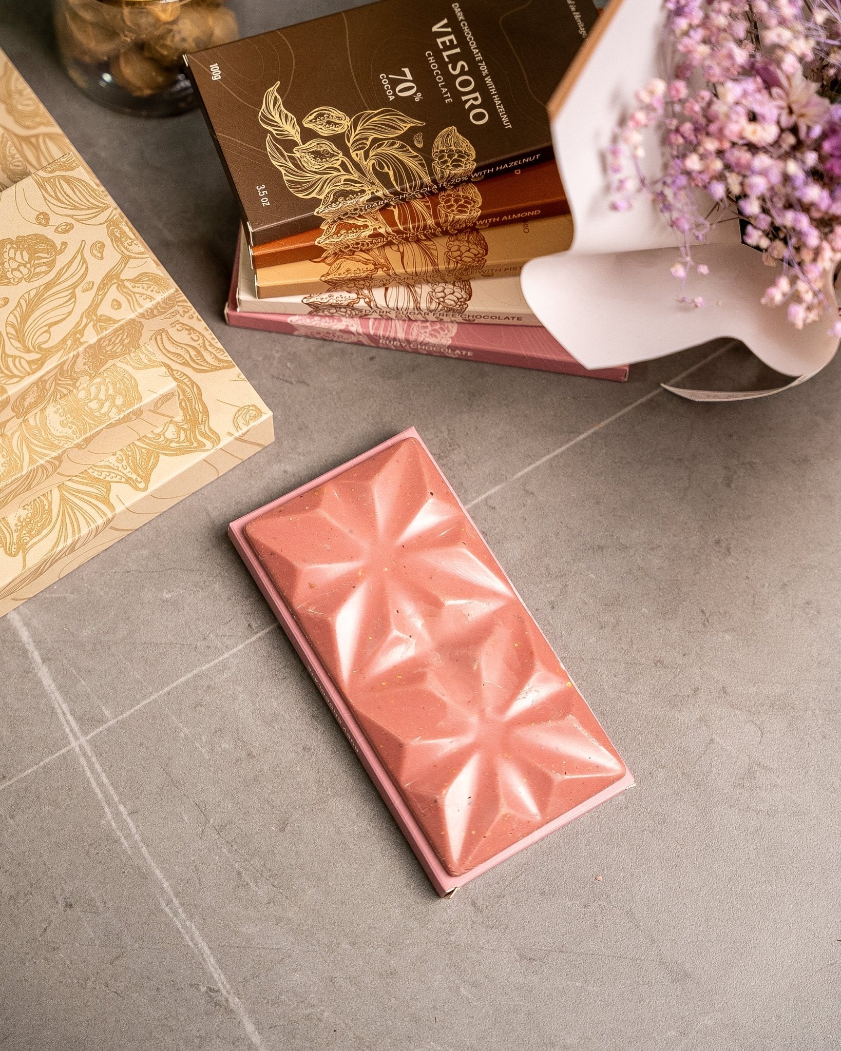Ruby Chocolate with Roasted Crushed Pistachios - VELSORO CHOCOLATE